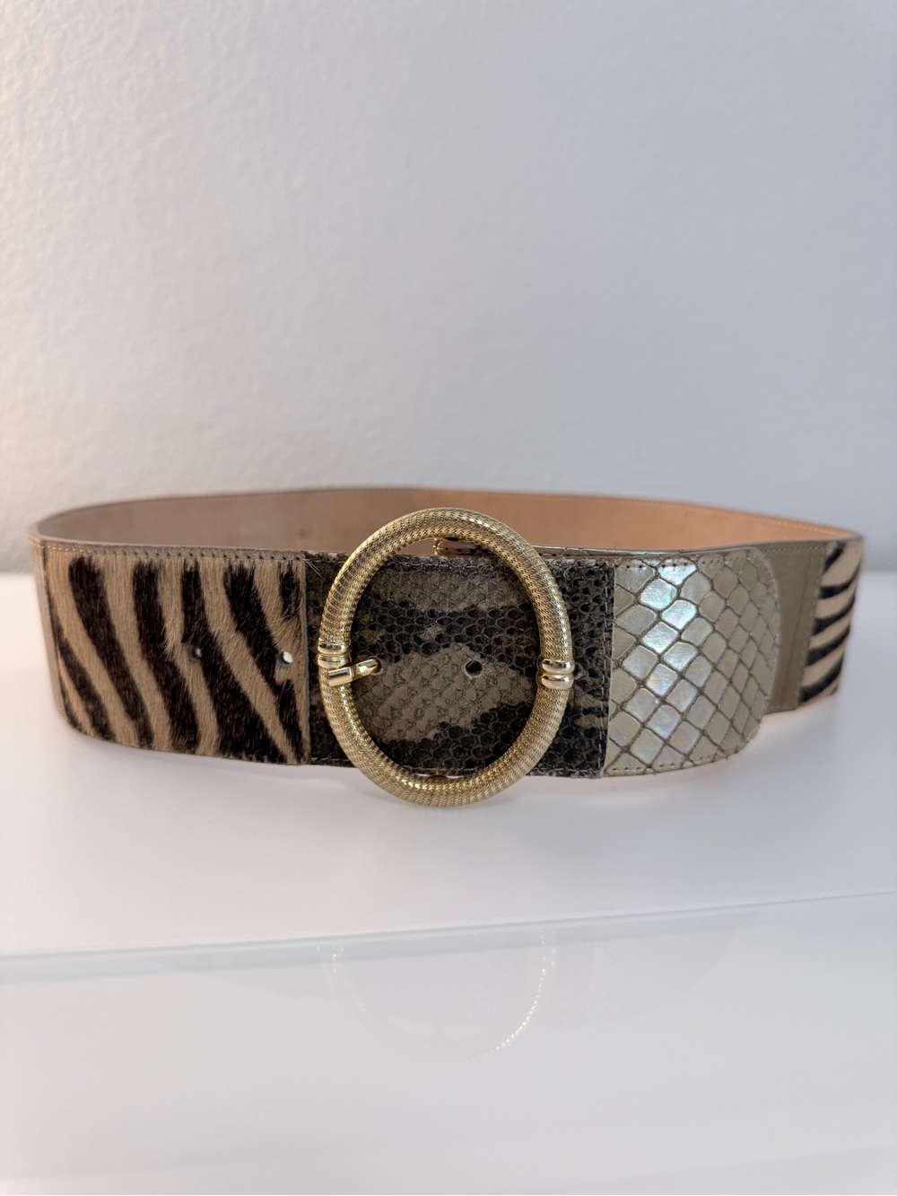 Streets Ahead Mixed Animal Print Wide Leather Belt Size L Made in USA